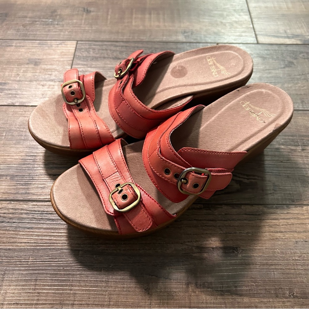 Dansko Jessie Sandals 38 Faded Pink‎  Leather Slip On Buckle Shoes Womens